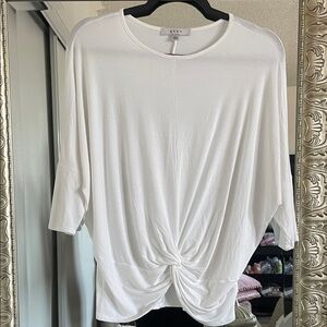 Gaze White 3/4 dolman Long Sleeve Twist Top-S
